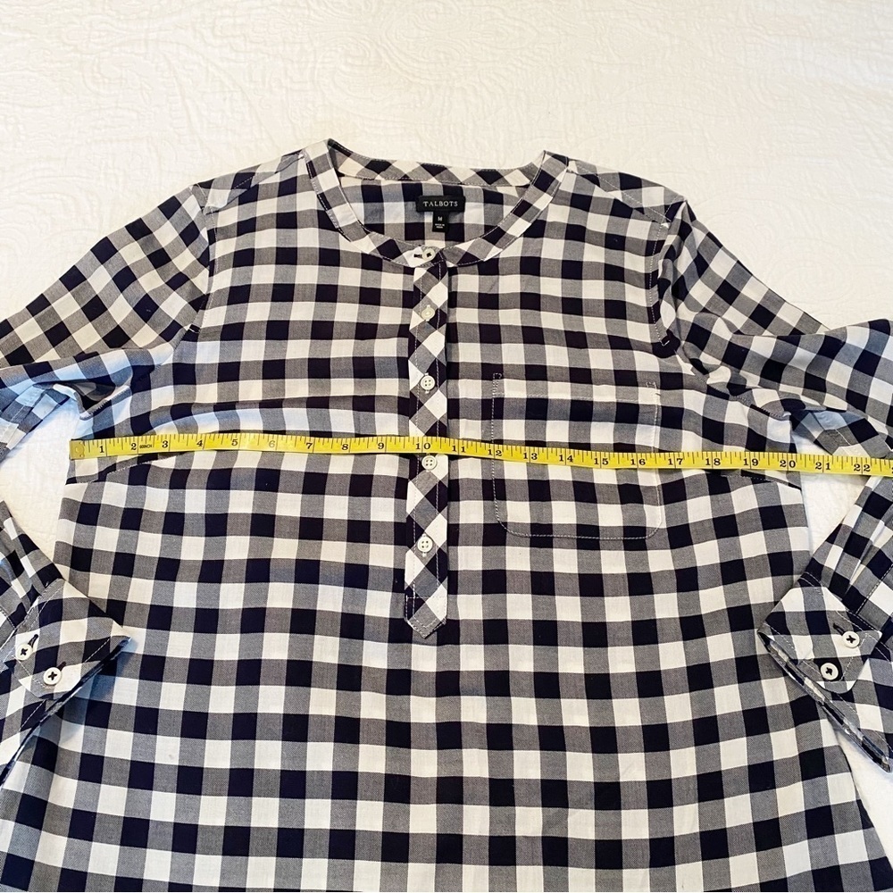 Talbots Long Sleeve Black & White Check Cotton Shirt Top - Medium - Picture 9 of 12